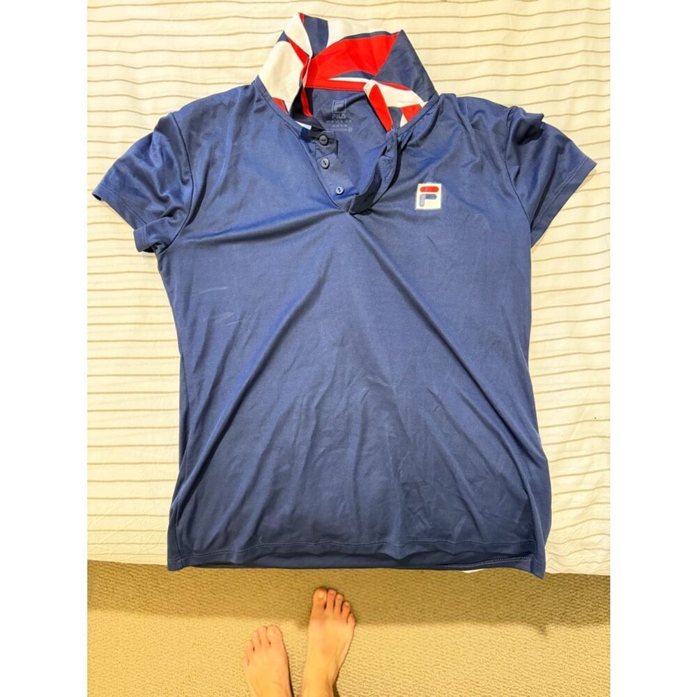 Fila Women’s Blue Polo with Red and White Collar Accents
